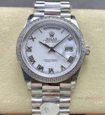 8+ Factory Rolex Watch Gain Weight Day-Date White Roman with Diamonds